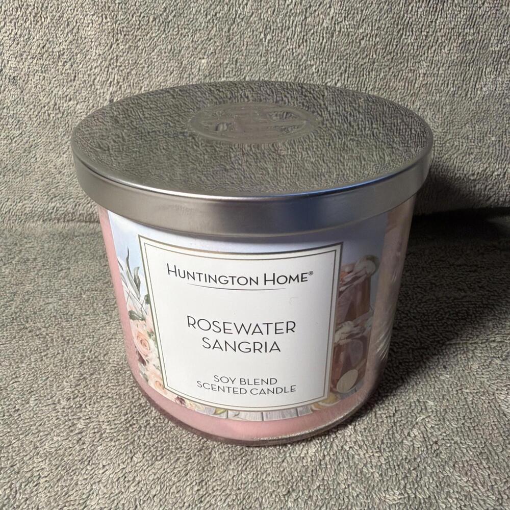 Huntington Home ROSEWATER SANGRIA SCENT 14 OZ 3-Wick Candle NEW